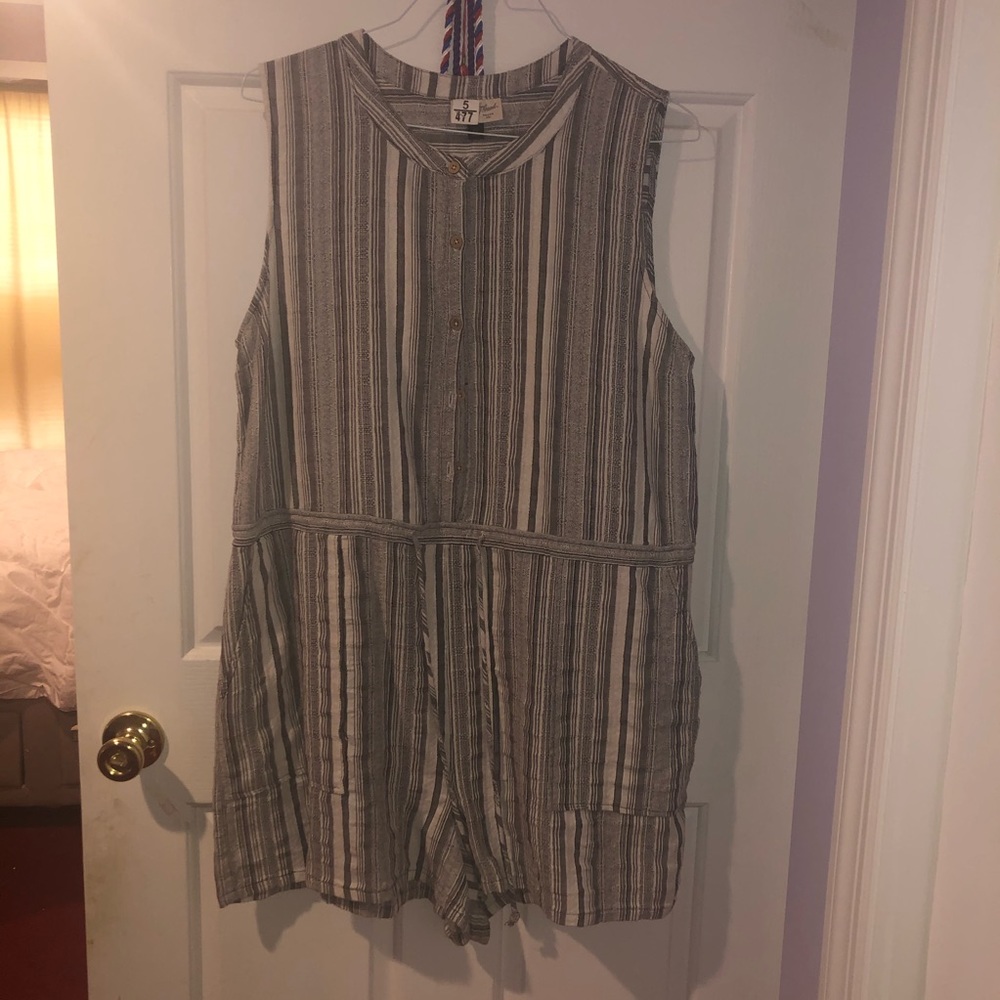 Grey striped romper from target, with pockets,